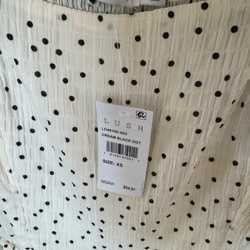 Lush Cream Dress with Black Dots - Picture 4 of 5